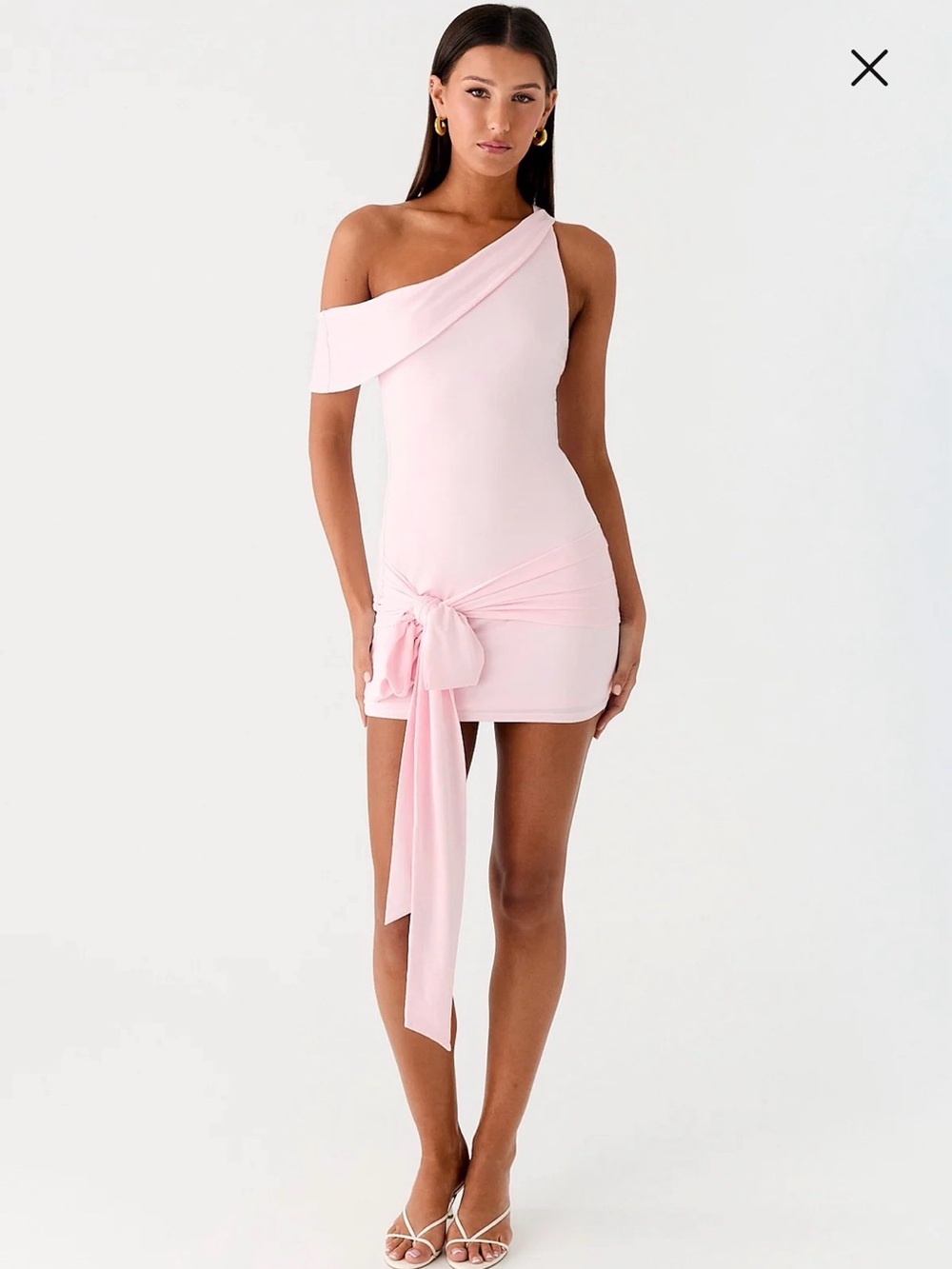 Peppermayo Blush One-Shoulder Tie-Waist Mini Dress